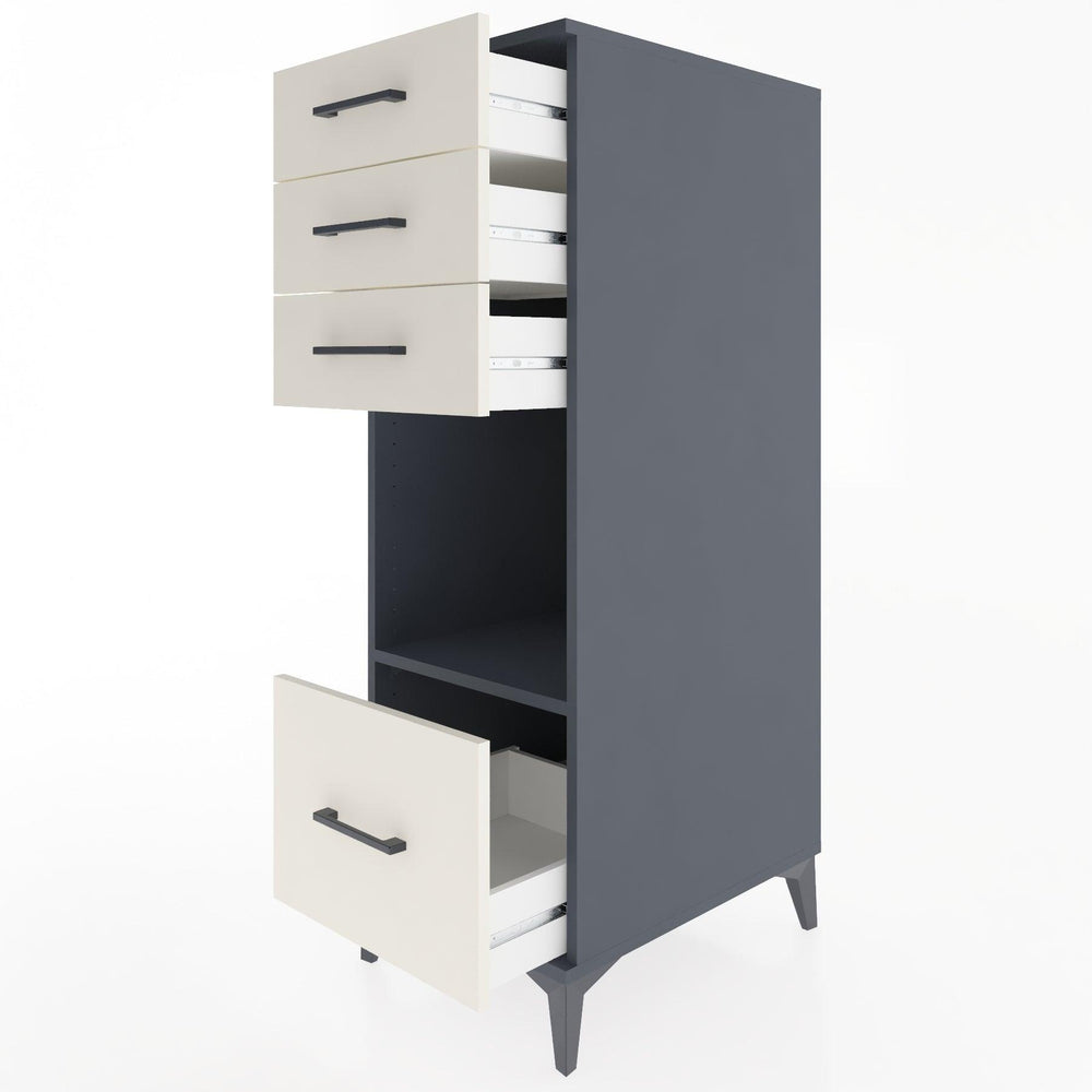 Woodntry Modüler Dolap Antrasit 44x30x122 cm Çekmeceli ve Raflı CR76-2