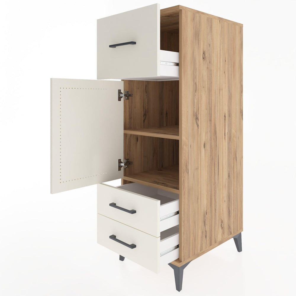 Woodntry Modüler Dolap Çam 44x59x122 cm Kapaklı ve Çekmeceli KC26-3