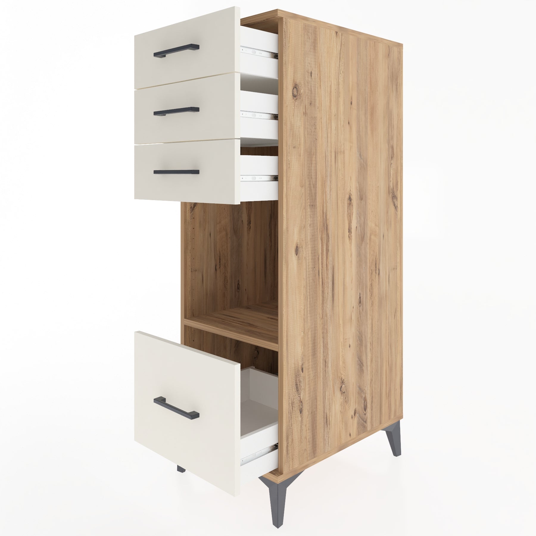 Woodntry Modüler Dolap Çam 44x59x122 cm Çekmeceli ve Raflı CR76-3