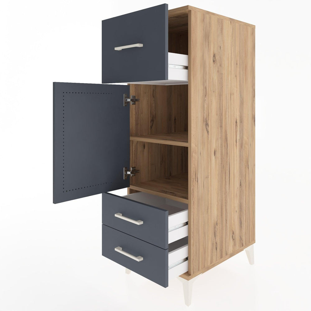 Woodntry Modüler Dolap Çam 44x59x122 cm Kapaklı ve Çekmeceli KC26-3