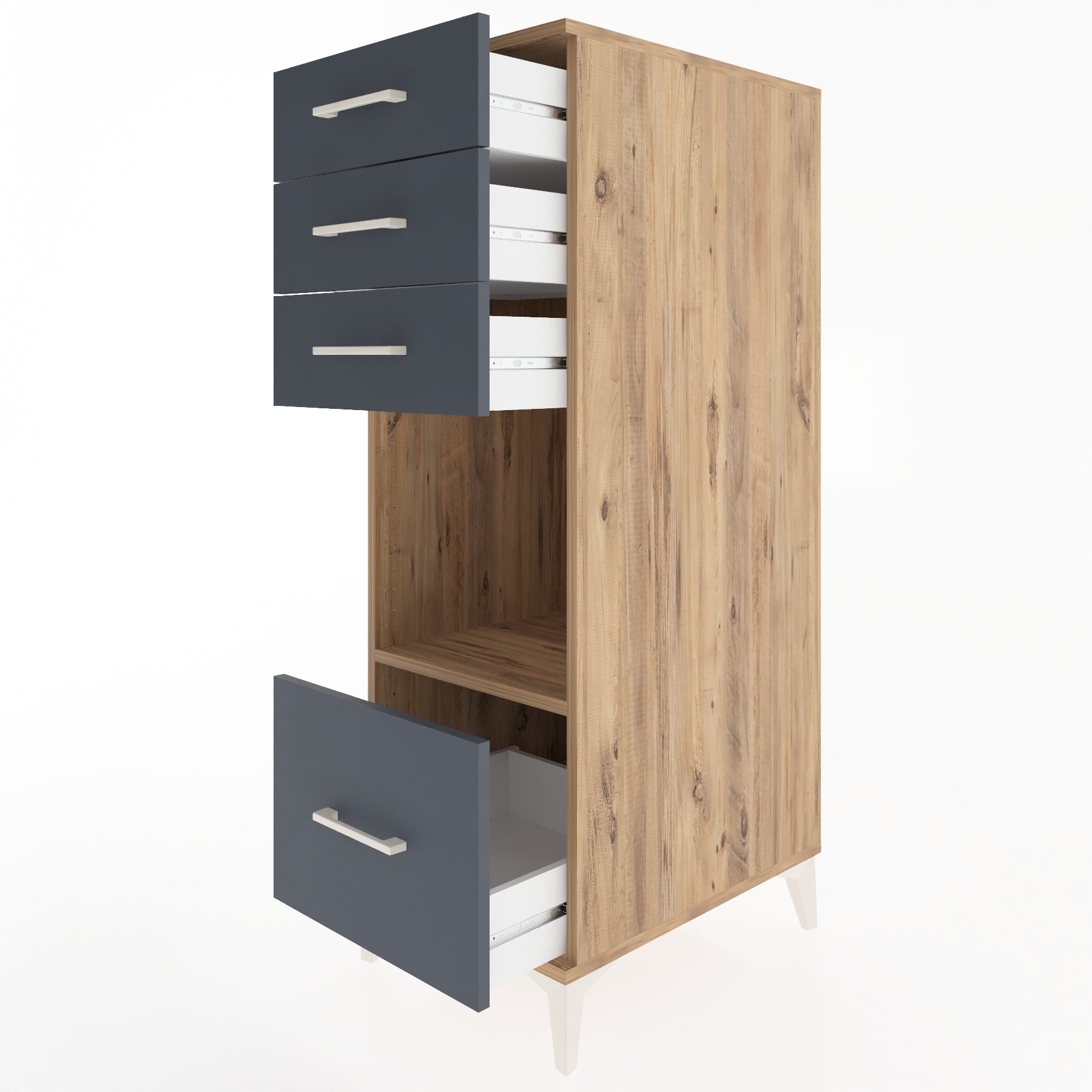 Woodntry Modüler Dolap Çam 44x59x122 cm Çekmeceli ve Raflı CR76-3