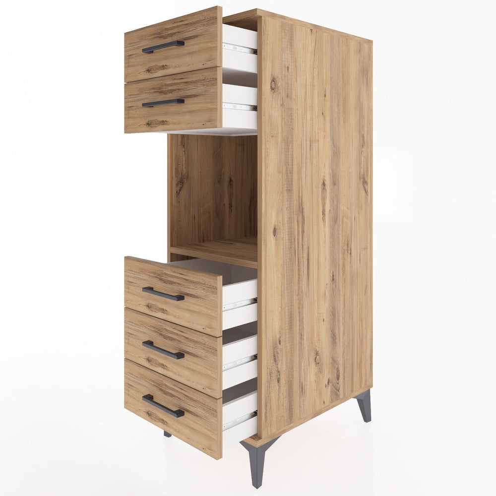 Woodntry Modüler Dolap Çam 44x30x122 cm Çekmeceli ve Raflı CR126-3