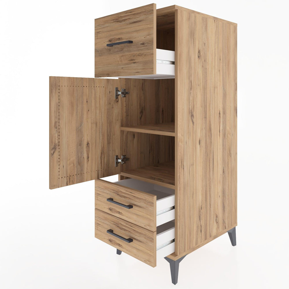 Woodntry Modüler Dolap Çam 44x59x122 cm Kapaklı ve Çekmeceli KC26-3