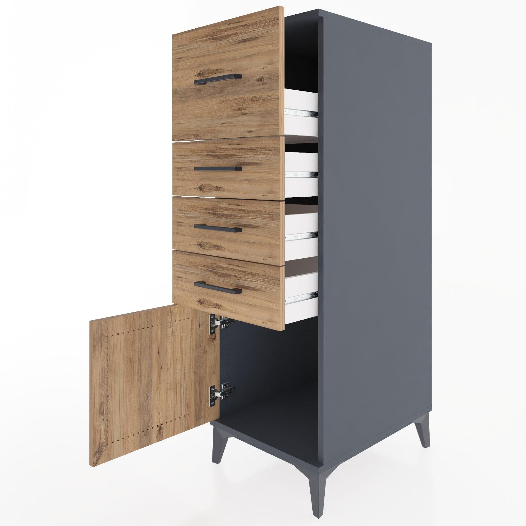 Woodntry Modular Cabinet Anthracite 44x30x122 cm with Doors and Drawers KC27-2