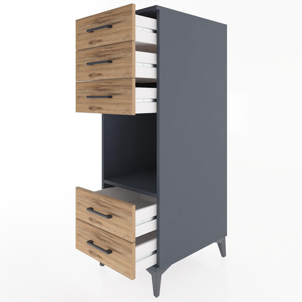 Woodntry Modular Cabinet Anthracite 44x59x122 cm with Drawers and Shelves CR127-2