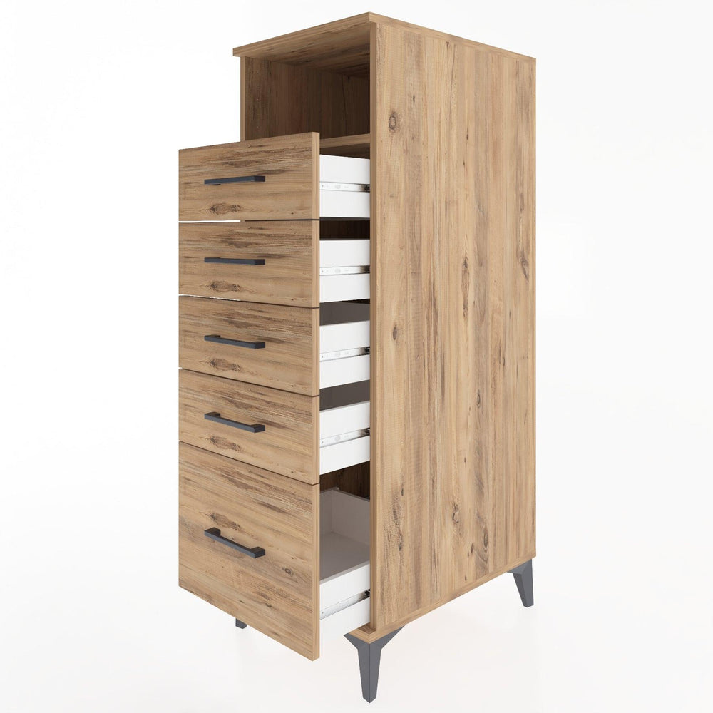 Woodntry Modüler Dolap Çam 44x30x122 cm Çekmeceli ve Raflı CR77-3