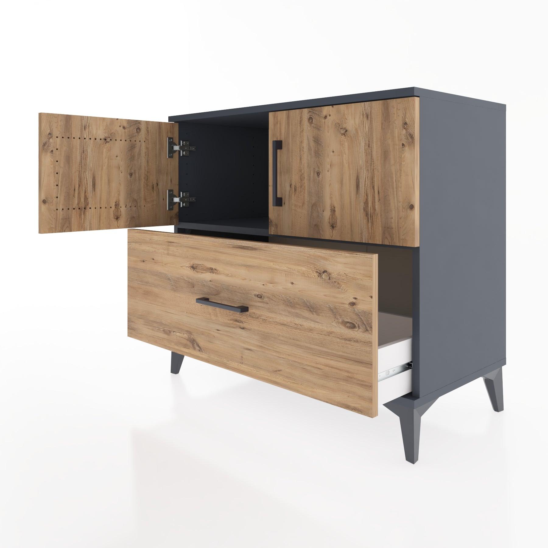 Woodntry Modüler Şifonyer Antrasit 88x44x68 cm Kapaklı ve Çekmeceli KC28-2