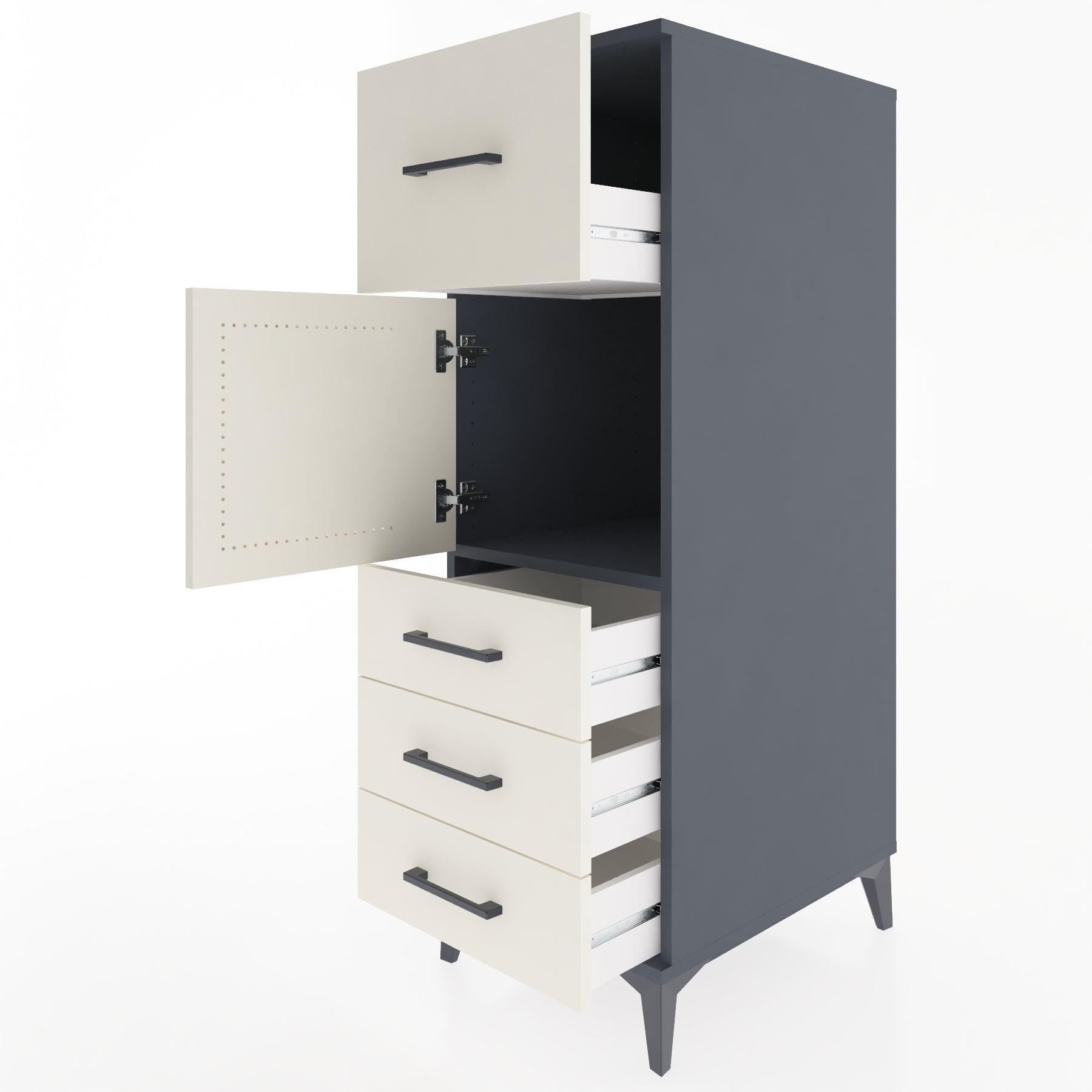 Woodntry Modular Cabinet Anthracite 44x30x122 cm with Doors and Drawers KC28-2