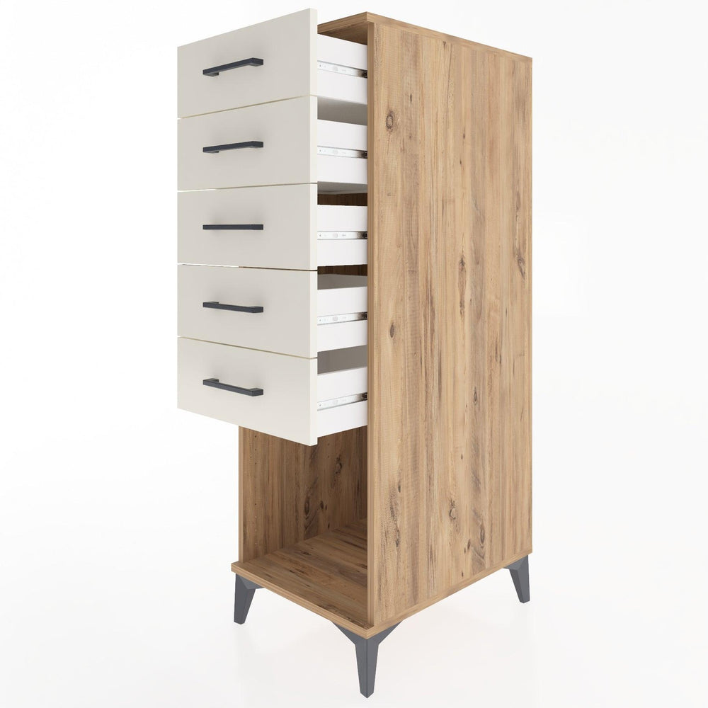 Woodntry Modüler Dolap Çam 44x30x122 cm Çekmeceli ve Raflı CR128-3