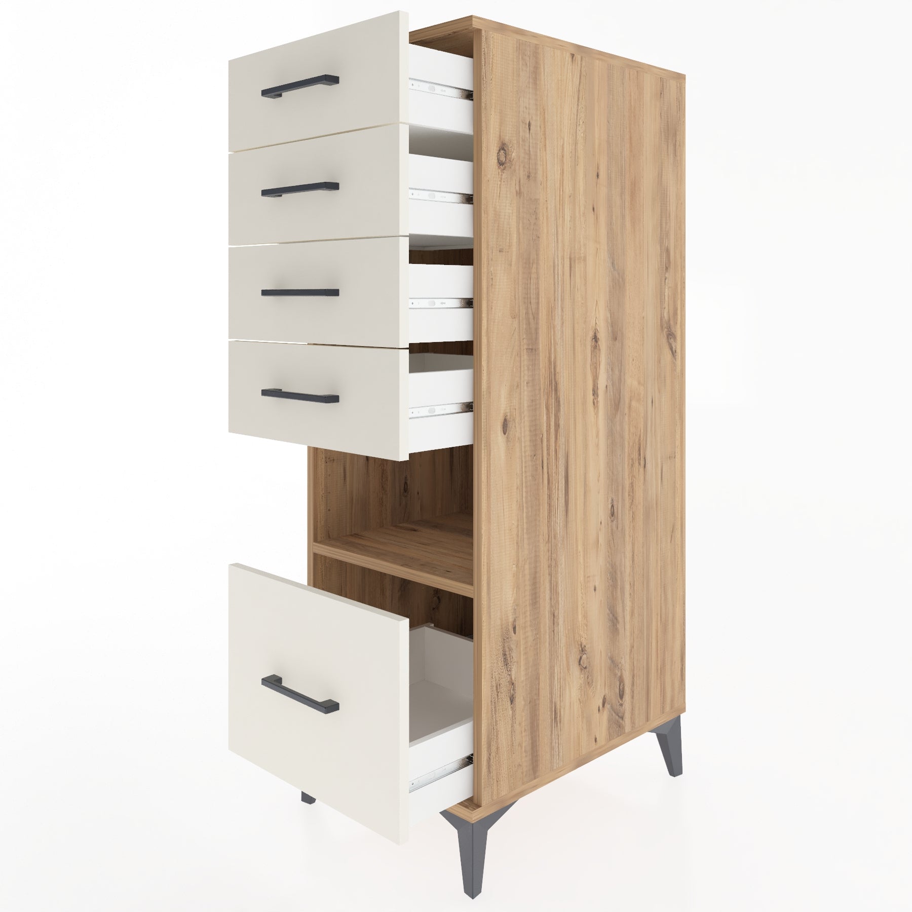Woodntry Modüler Dolap Çam 44x59x122 cm Çekmeceli ve Raflı CR78-3