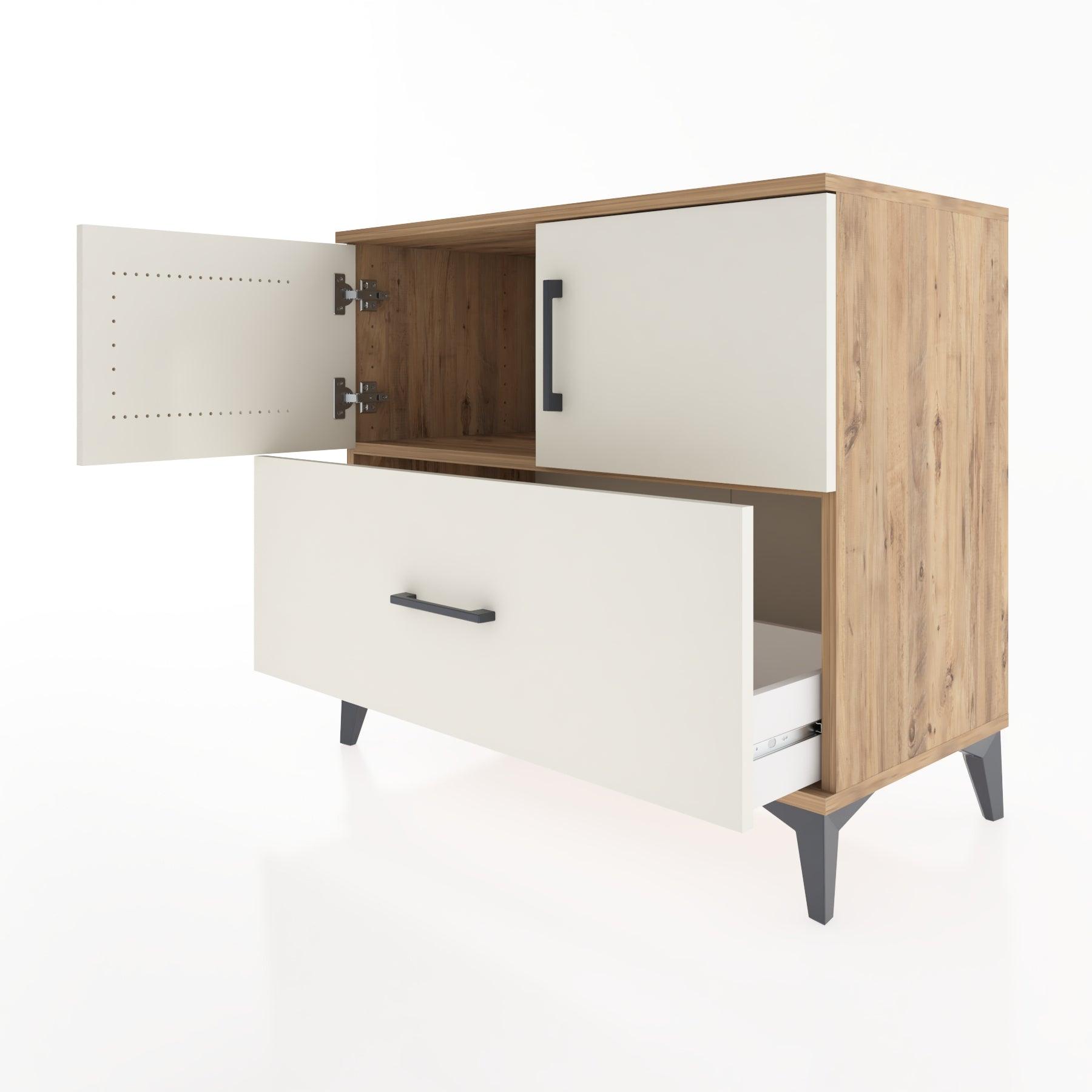 Woodntry Modüler Şifonyer Çam 88x44x68 cm Kapaklı ve Çekmeceli KC28-3
