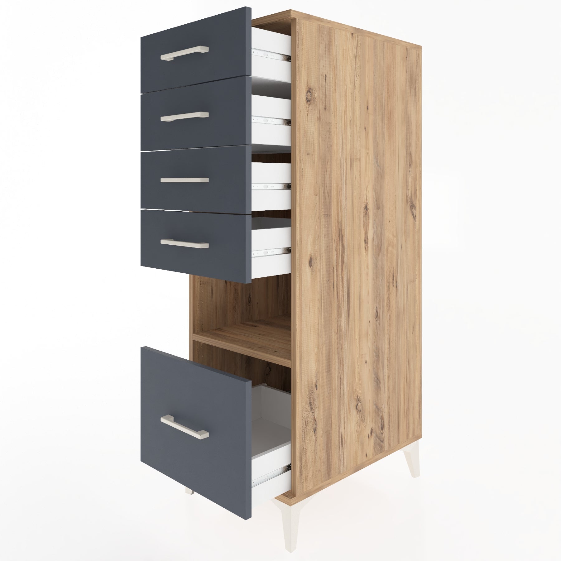 Woodntry Modüler Dolap Çam 44x59x122 cm Çekmeceli ve Raflı CR78-3
