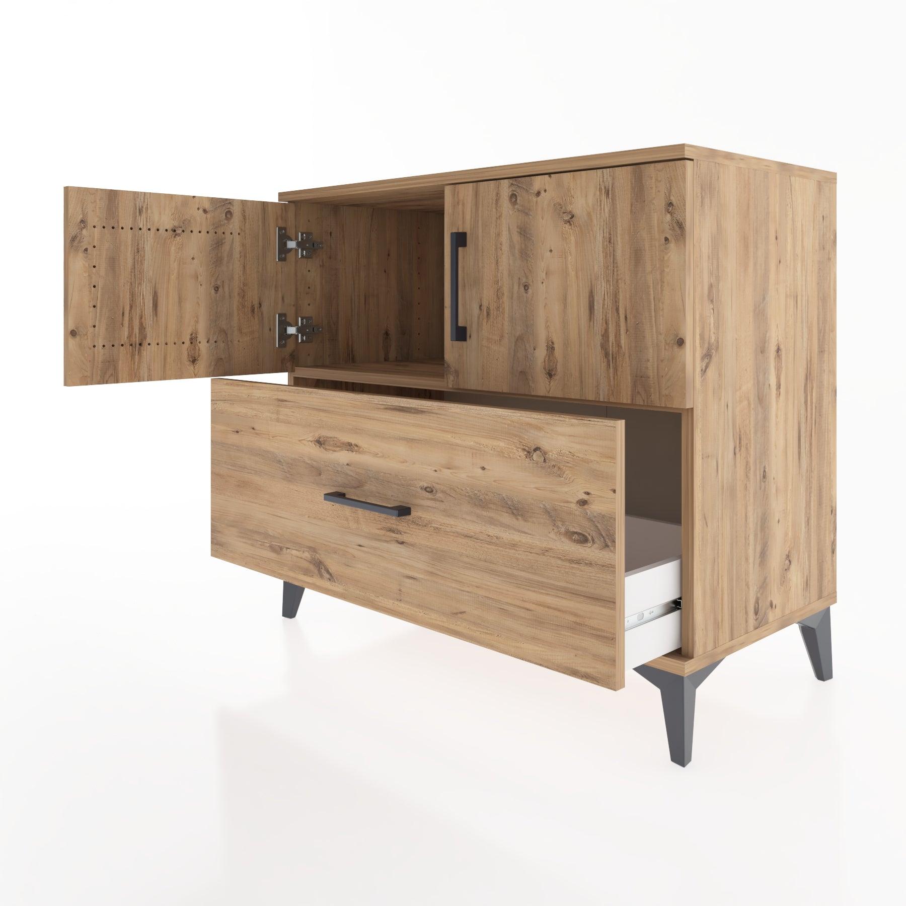 Woodntry Modüler Şifonyer Çam 88x44x68 cm Kapaklı ve Çekmeceli KC28-3