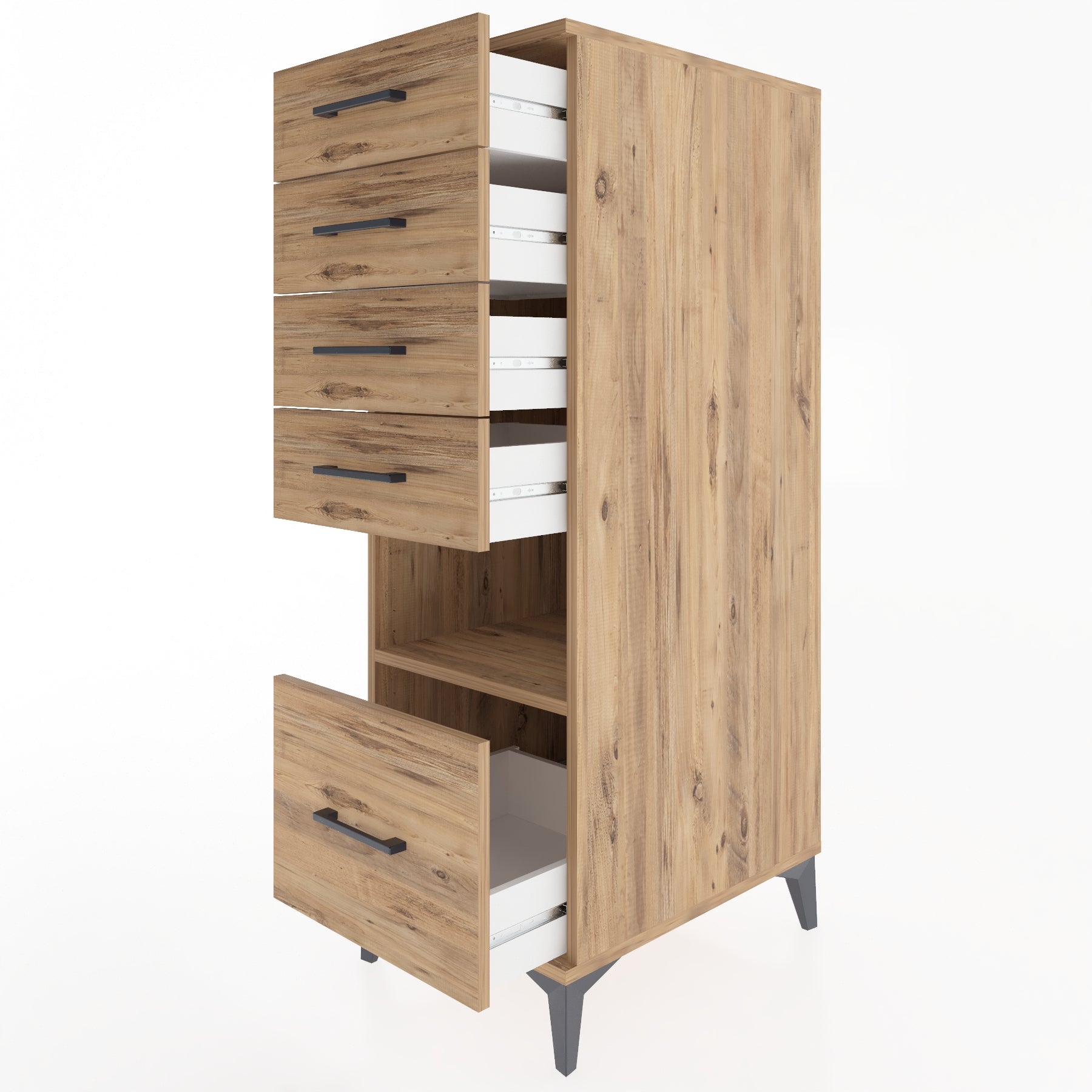 Woodntry Modüler Dolap Çam 44x59x122 cm Çekmeceli ve Raflı CR78-3
