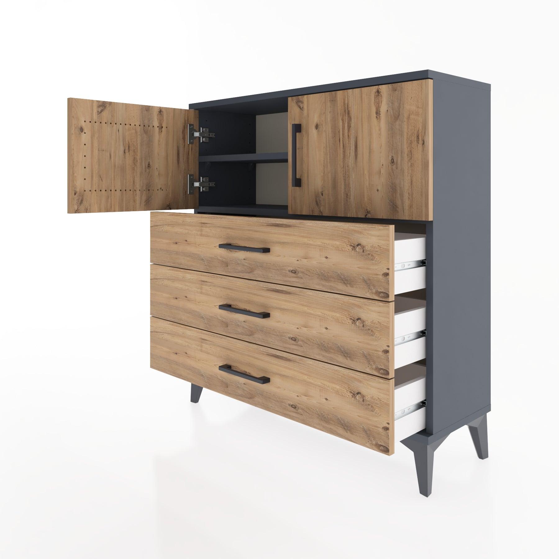 Woodntry Modular Dresser Anthracite 88x30x84 cm with Cover and Drawer KC29-2