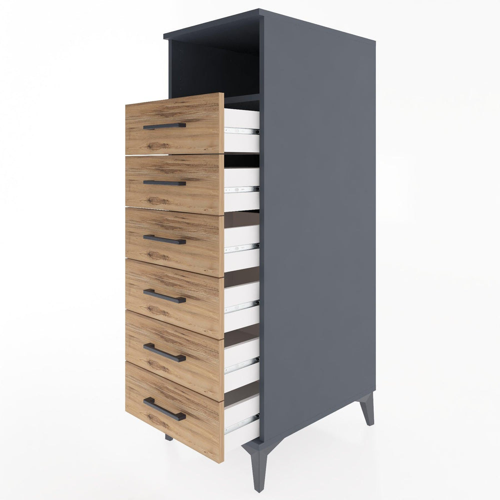 Woodntry Modüler Dolap Antrasit 44x30x122 cm Çekmeceli ve Raflı CR129-2