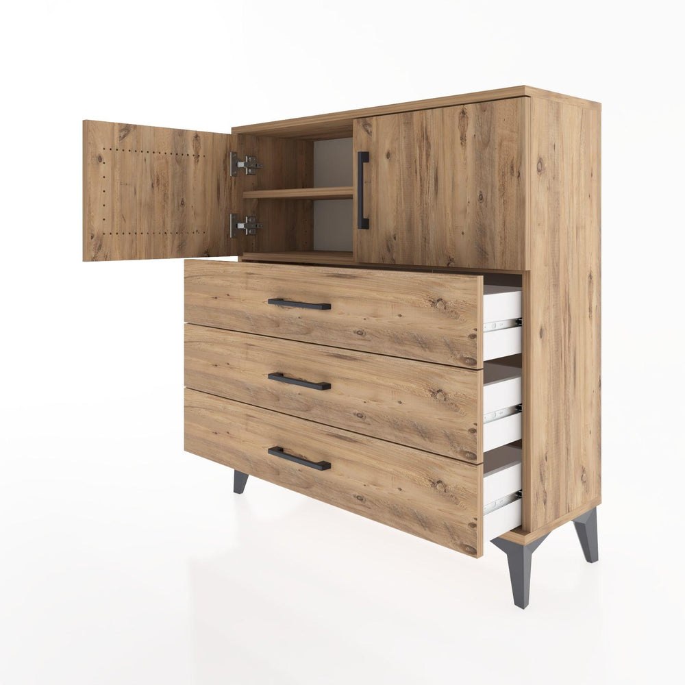 Woodntry Modüler Şifonyer Çam 88x30x84 cm Kapaklı ve Çekmeceli KC29-3