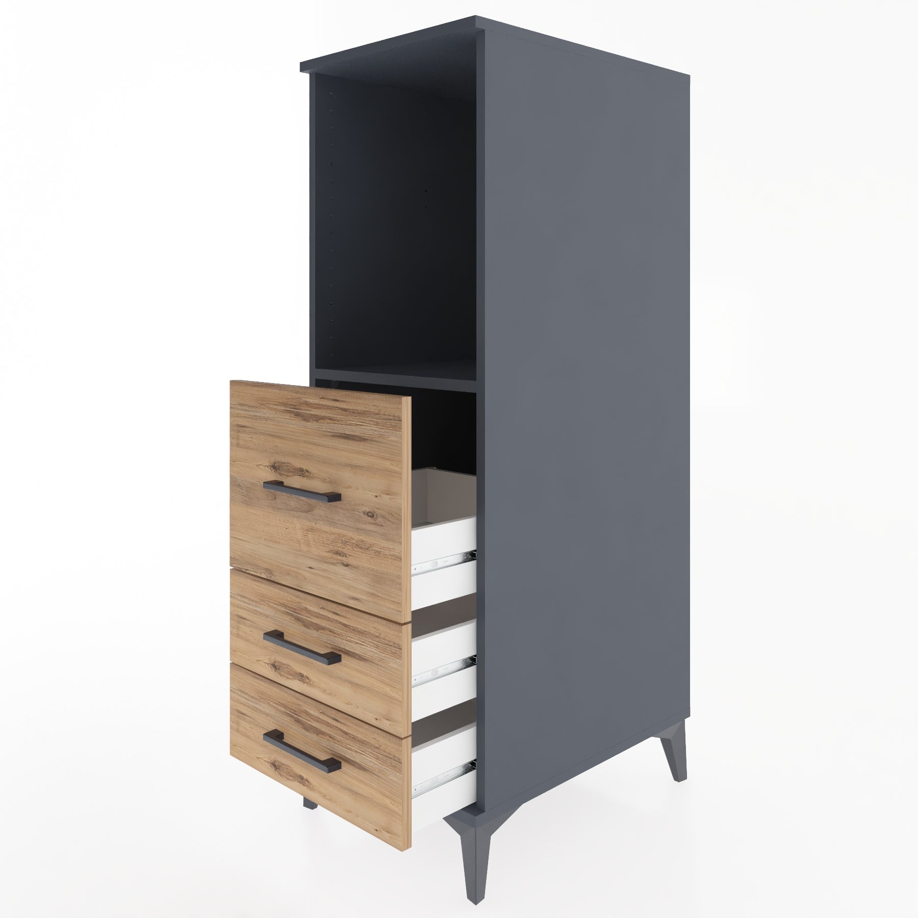 Woodntry Modüler Dolap Antrasit 44x59x122 cm Çekmeceli ve Raflı CR80-2