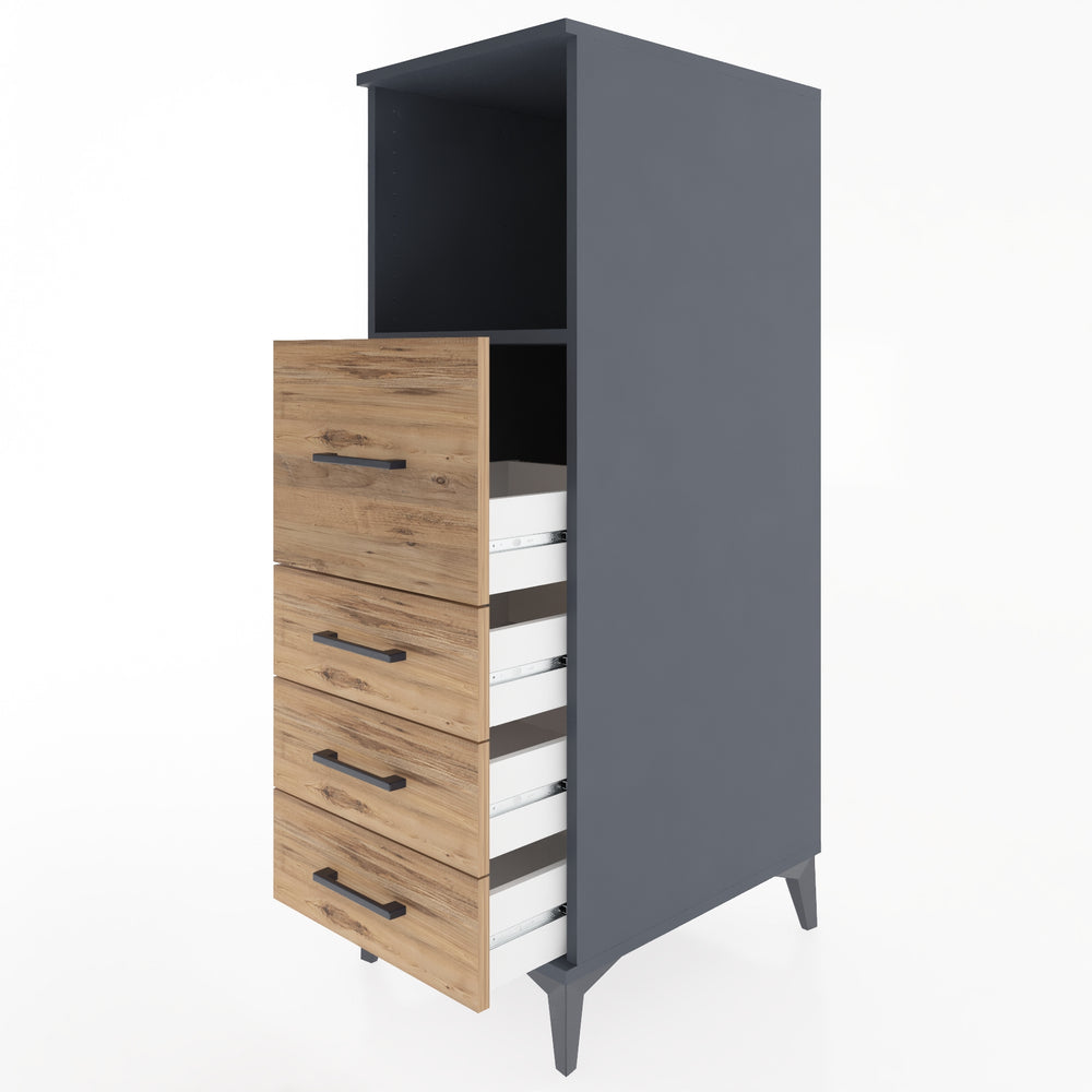 Woodntry Modüler Dolap Antrasit 44x59x122 cm Çekmeceli ve Raflı CR82-2