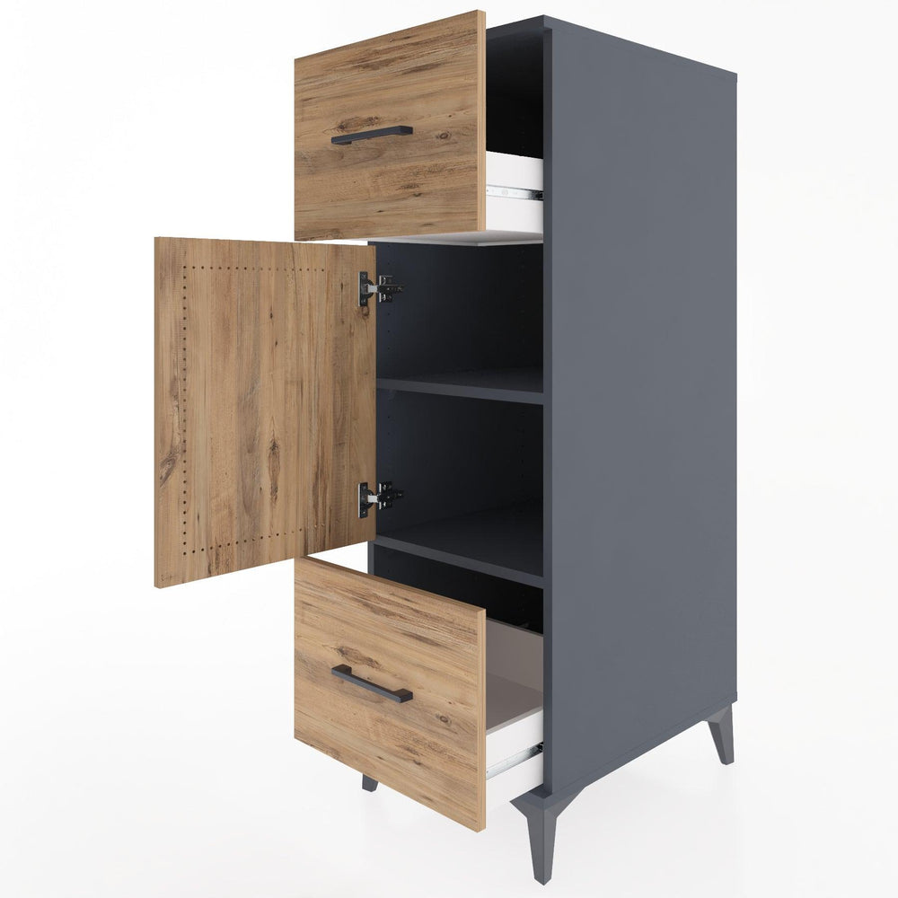 Woodntry Modüler Dolap Antrasit 44x30x122 cm Kapaklı ve Çekmeceli KC33-2