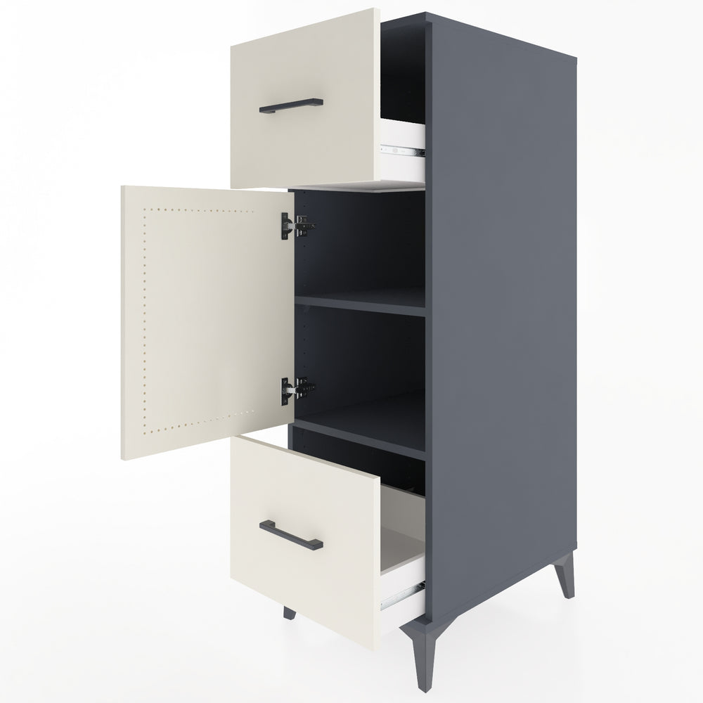 Woodntry Modüler Dolap Antrasit 44x59x122 cm Kapaklı ve Çekmeceli KC33-2