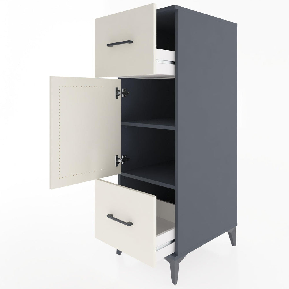 Woodntry Modüler Dolap Antrasit 44x30x122 cm Kapaklı ve Çekmeceli KC33-2