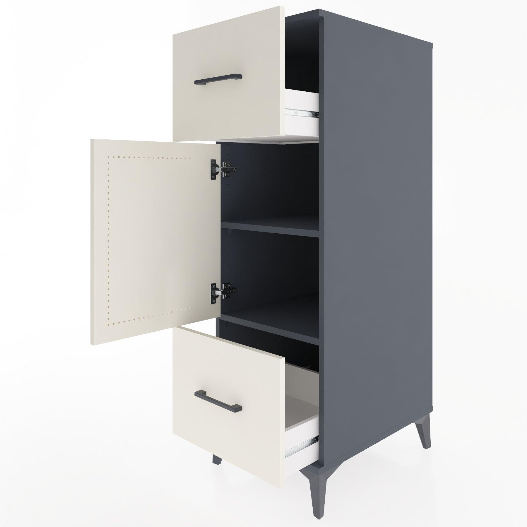 Woodntry Modular Cabinet Anthracite 44x30x122 cm with Doors and Drawers KC33-2