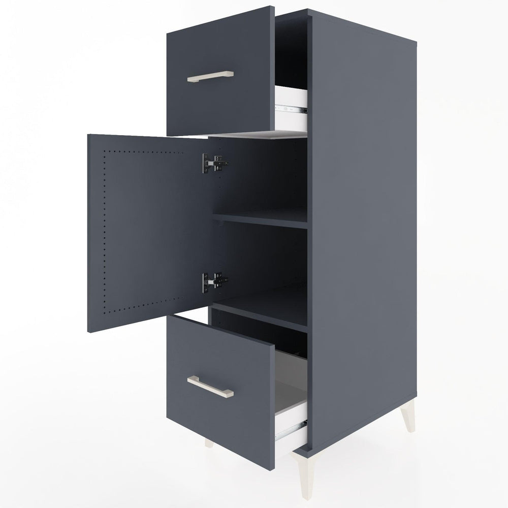 Woodntry Modüler Dolap Antrasit 44x30x122 cm Kapaklı ve Çekmeceli KC33-2