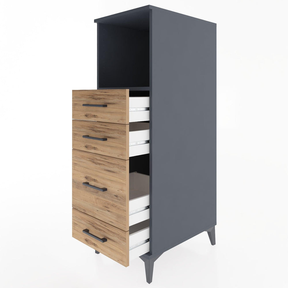 Woodntry Modüler Dolap Antrasit 44x30x122 cm Çekmeceli ve Raflı CR84-2