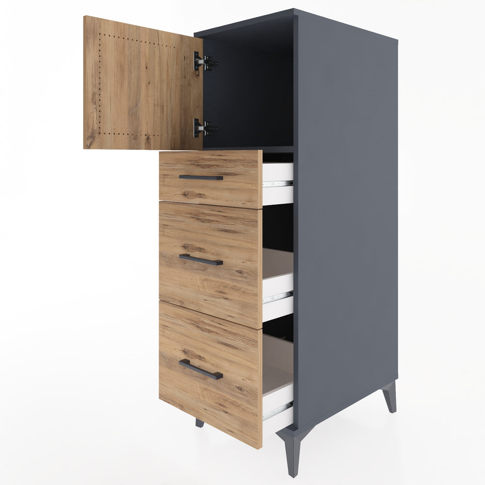 Woodntry Modüler Dolap Antrasit 44x59x122 cm Kapaklı ve Çekmeceli KC34-2