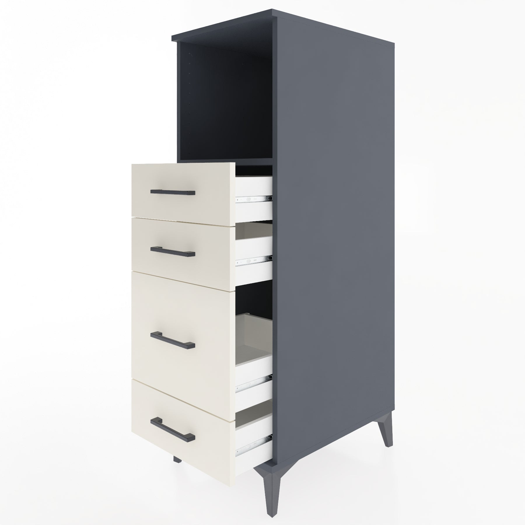 Woodntry Modüler Dolap Antrasit 44x59x122 cm Çekmeceli ve Raflı CR84-2