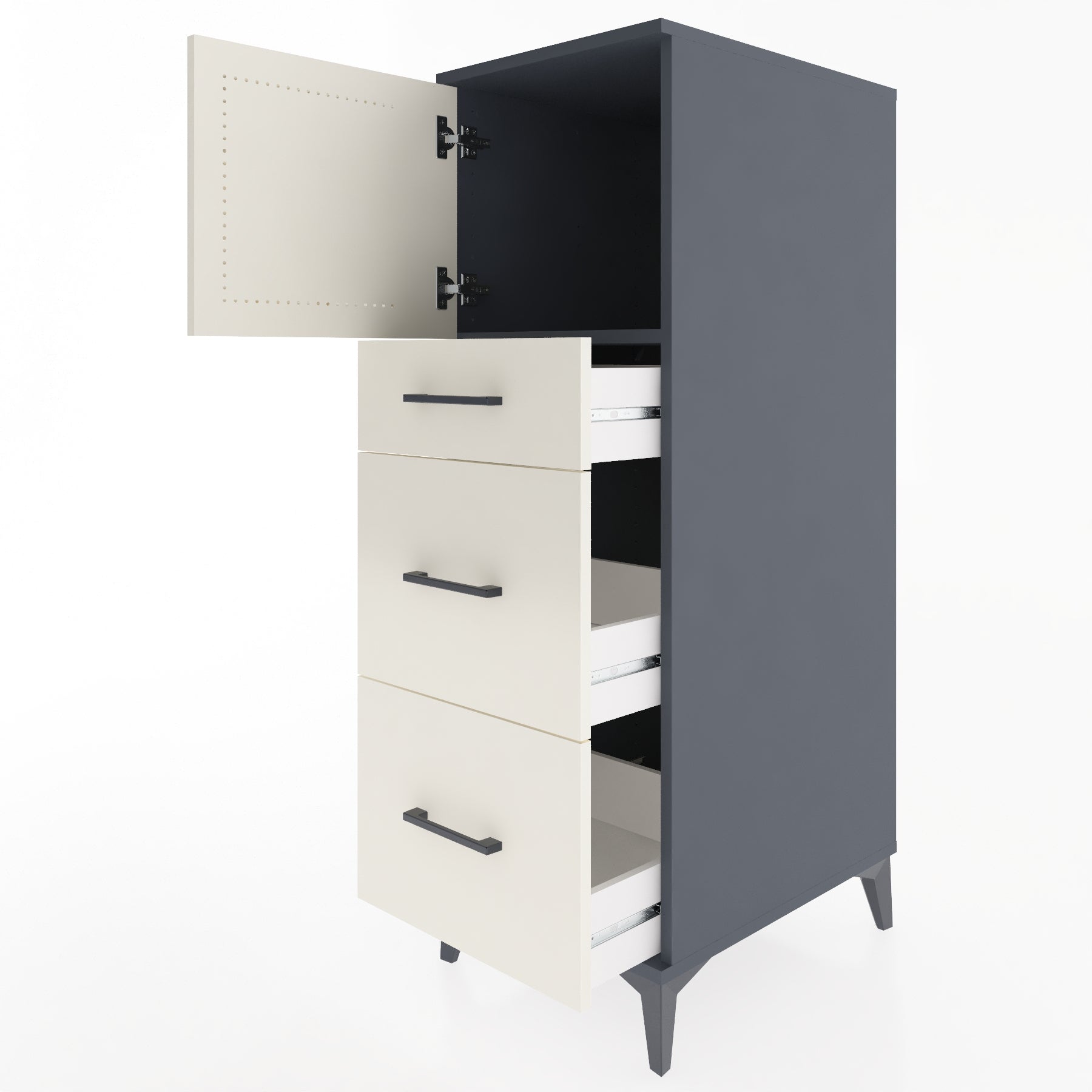 Woodntry Modular Cabinet Anthracite 44x59x122 cm with Doors and Drawers KC34-2