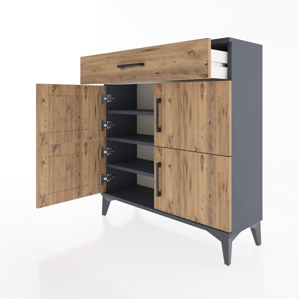 Woodntry Modüler Şifonyer Antrasit 88x30x84 cm Kapaklı ve Çekmeceli KC36-2