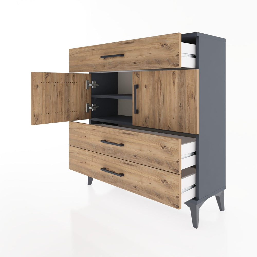 Woodntry Modüler Şifonyer Antrasit 88x30x84 cm Kapaklı ve Çekmeceli KC37-2