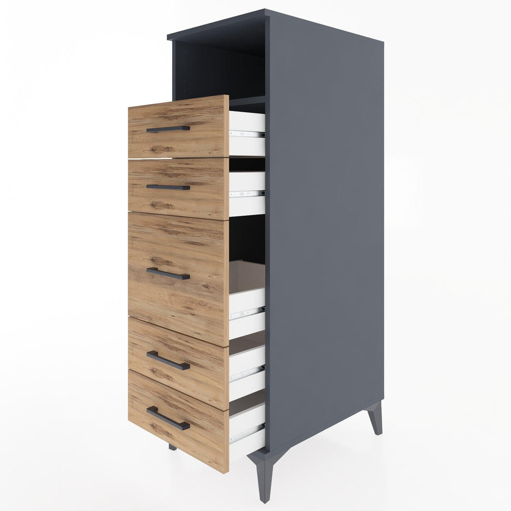 Woodntry Modüler Dolap Antrasit 44x30x122 cm Çekmeceli ve Raflı CR87-2