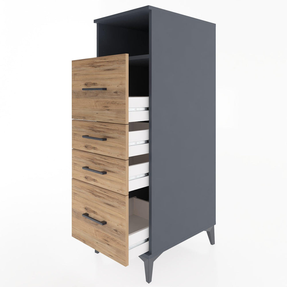 Woodntry Modüler Dolap Antrasit 44x30x122 cm Çekmeceli ve Raflı CR37-2