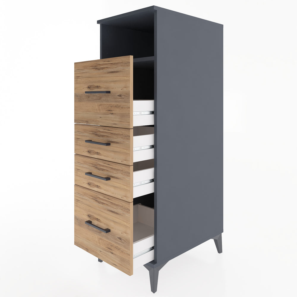 Woodntry Modüler Dolap Antrasit 44x59x122 cm Çekmeceli ve Raflı CR37-2