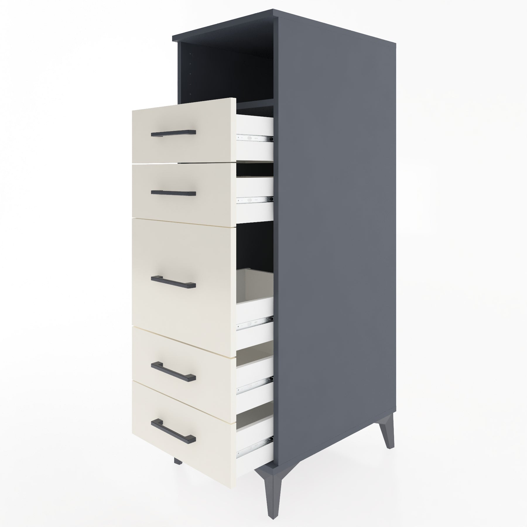 Woodntry Modüler Dolap Antrasit 44x59x122 cm Çekmeceli ve Raflı CR87-2