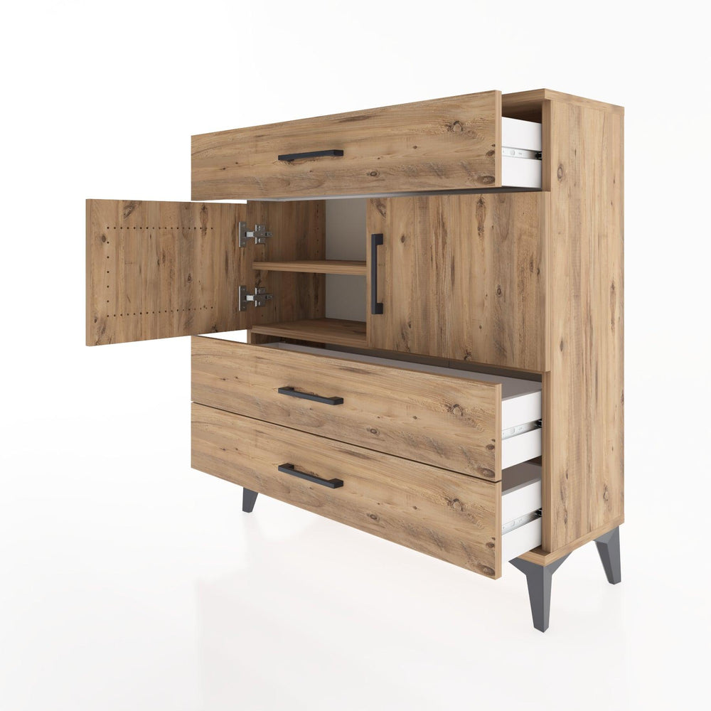 Woodntry Modüler Şifonyer Çam 88x30x84 cm Kapaklı ve Çekmeceli KC37-3