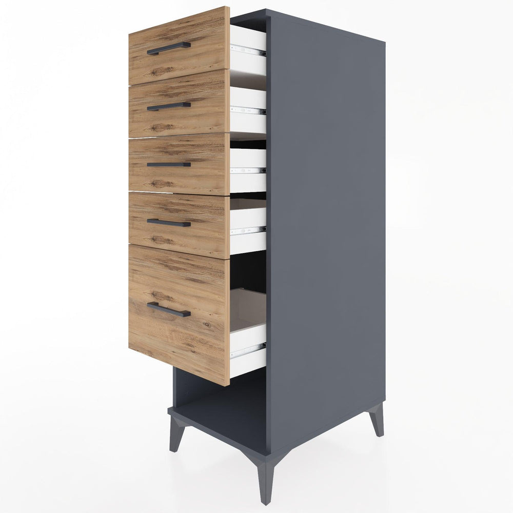 Woodntry Modüler Dolap Antrasit 44x30x122 cm Çekmeceli ve Raflı CR88-2