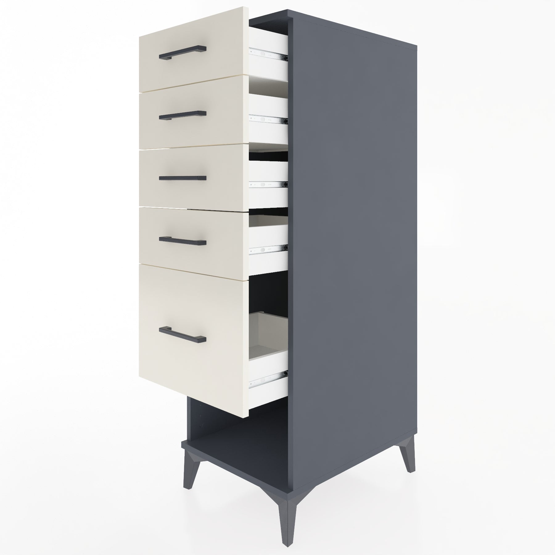 Woodntry Modüler Dolap Antrasit 44x59x122 cm Çekmeceli ve Raflı CR88-2
