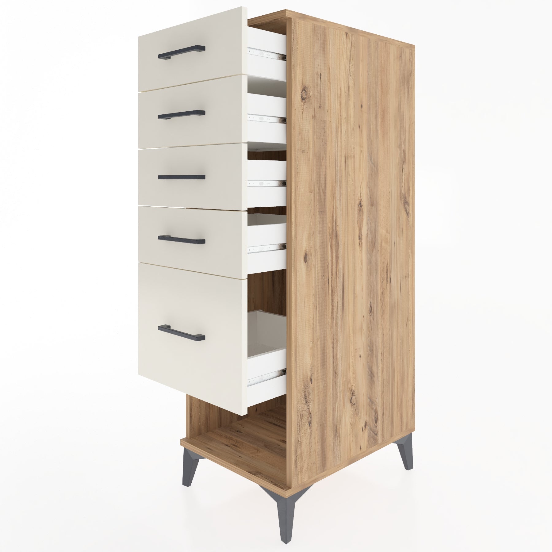 Woodntry Modüler Dolap Çam 44x59x122 cm Çekmeceli ve Raflı CR88-3