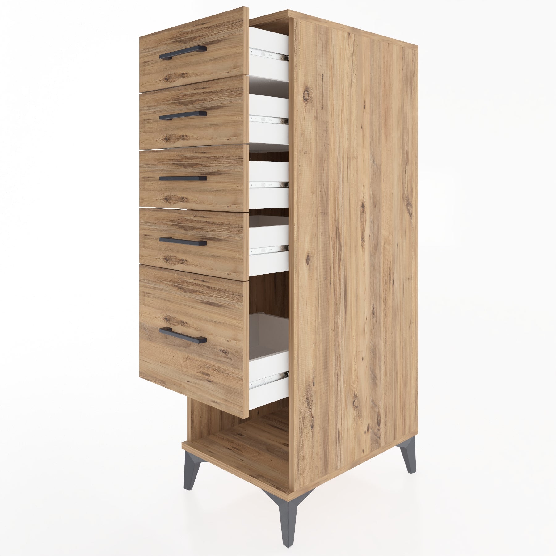 Woodntry Modüler Dolap Çam 44x59x122 cm Çekmeceli ve Raflı CR88-3