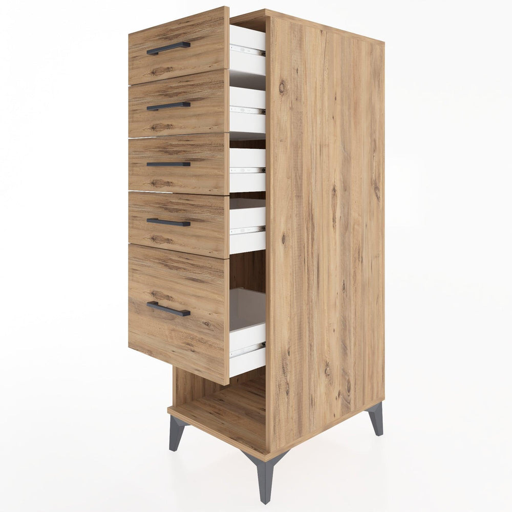 Woodntry Modüler Dolap Çam 44x30x122 cm Çekmeceli ve Raflı CR88-3