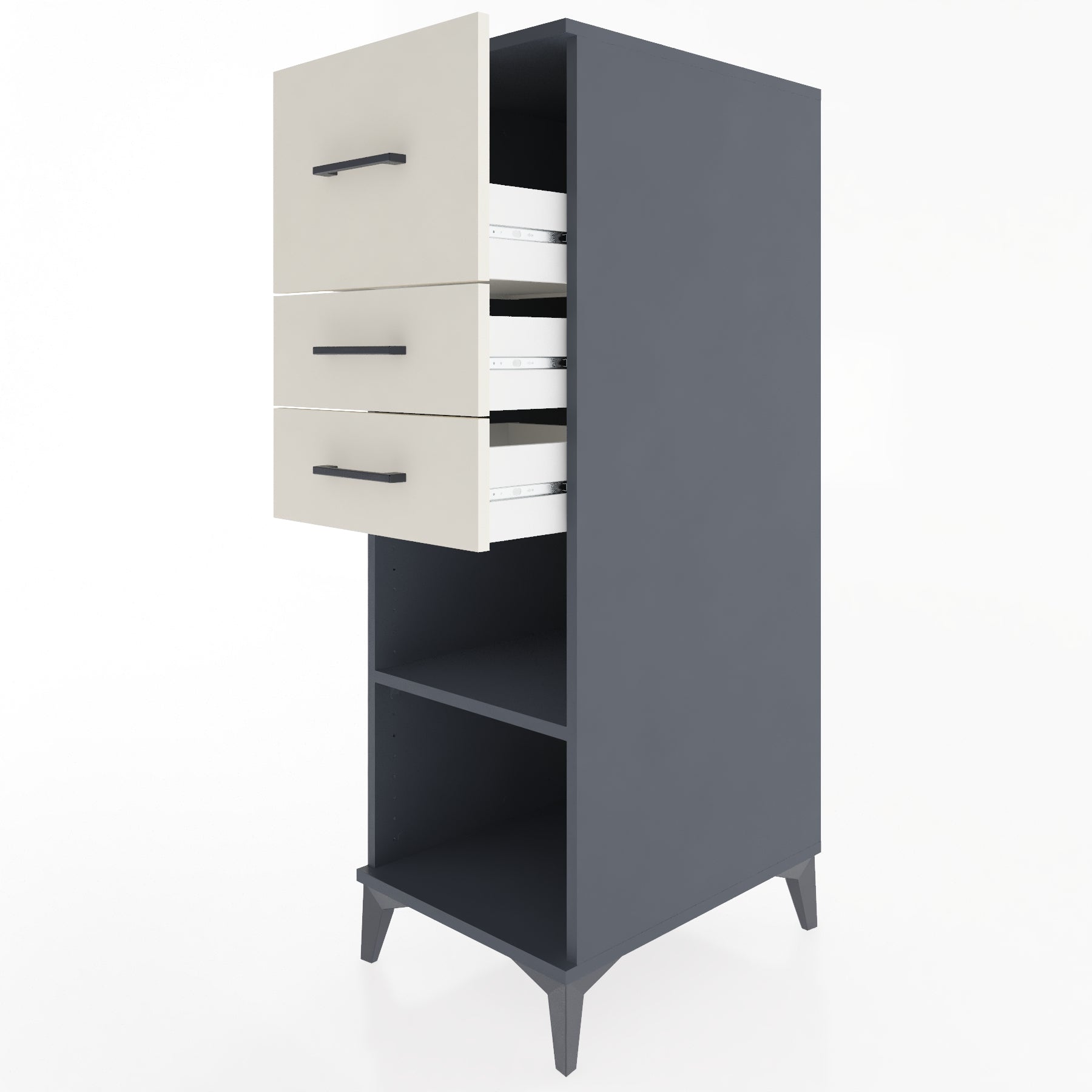 Woodntry Modüler Dolap Antrasit 44x59x122 cm Çekmeceli ve Raflı CR90-2