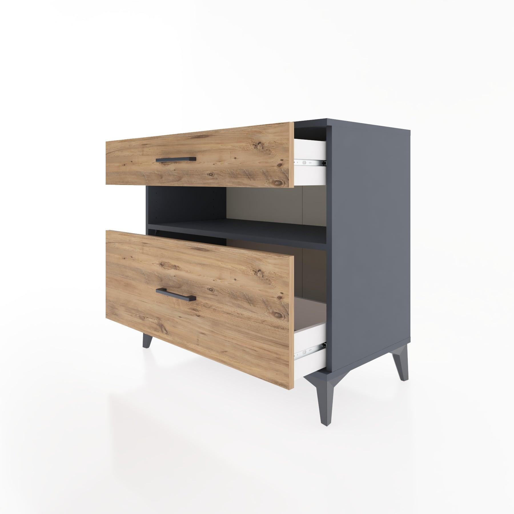 Woodntry Modüler Şifonyer Antrasit 88x44x68 cm Çekmeceli ve Raflı CR41-2