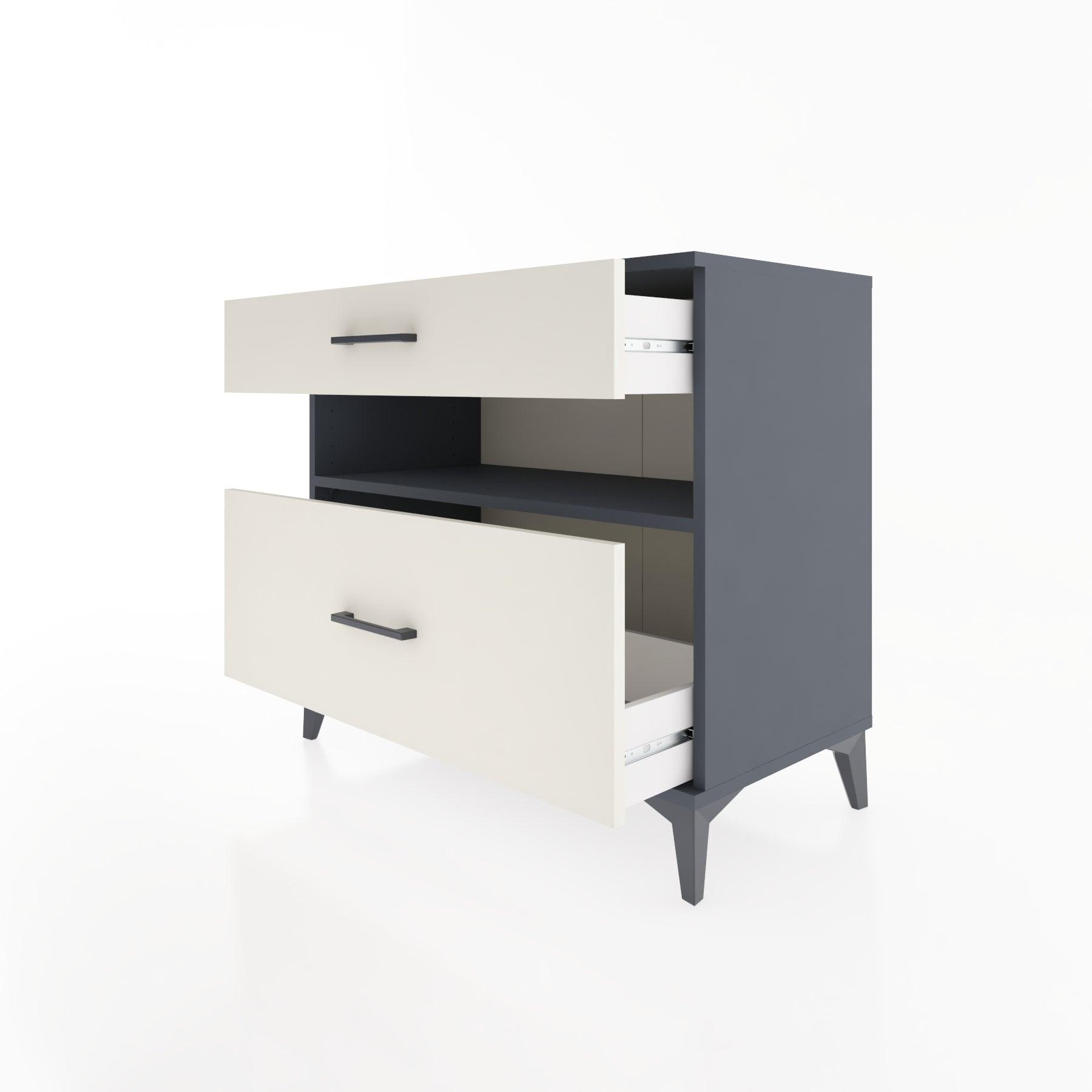 Woodntry Modüler Şifonyer Antrasit 88x44x68 cm Çekmeceli ve Raflı CR41-2