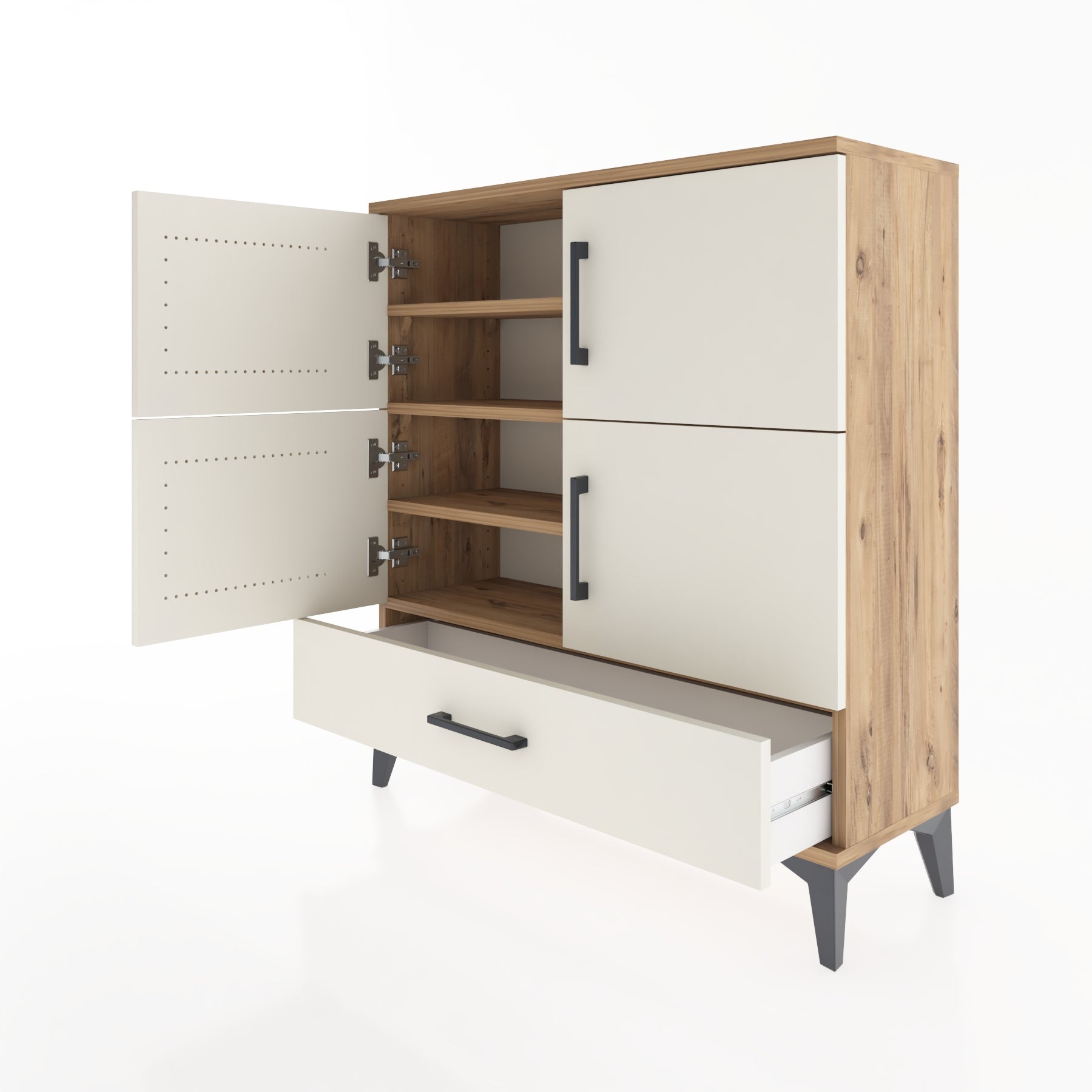 Woodntry Modüler Şifonyer Çam 88x30x84 cm Kapaklı ve Çekmeceli KC41-3