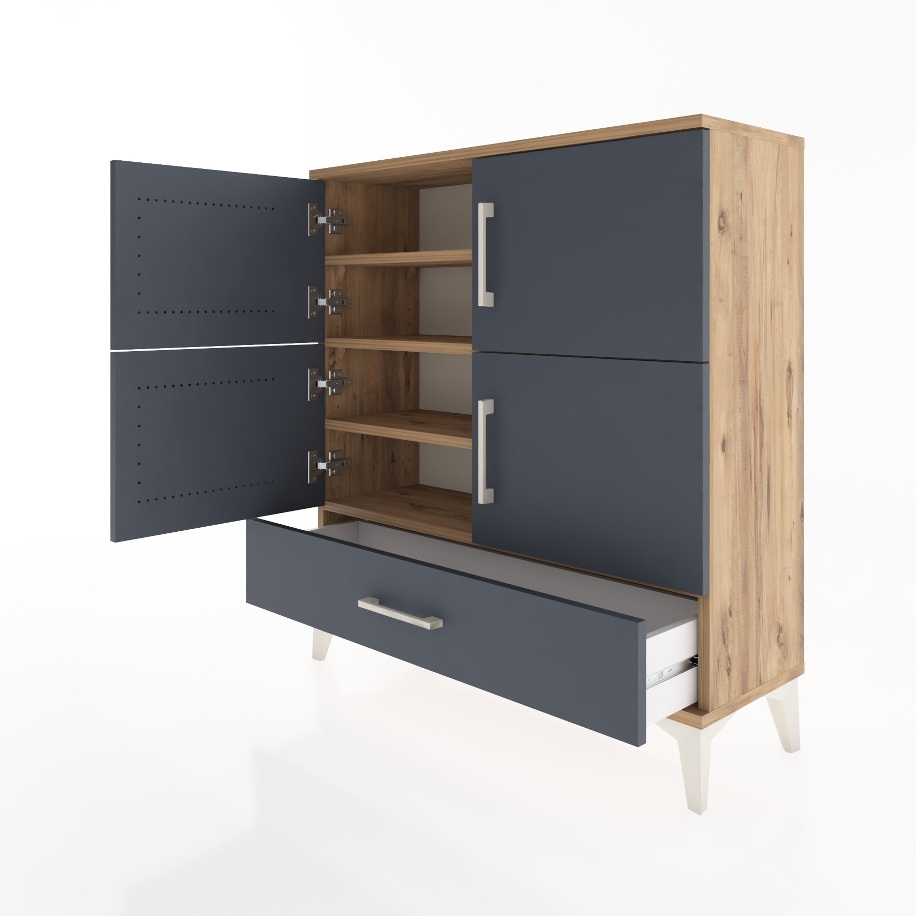 Woodntry Modüler Şifonyer Çam 88x30x84 cm Kapaklı ve Çekmeceli KC41-3