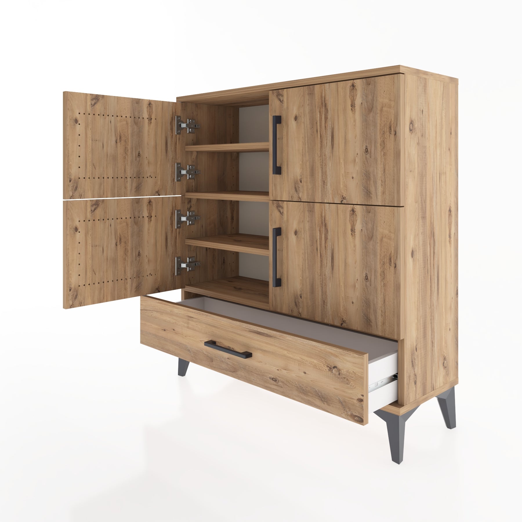 Woodntry Modüler Şifonyer Çam 88x30x84 cm Kapaklı ve Çekmeceli KC41-3